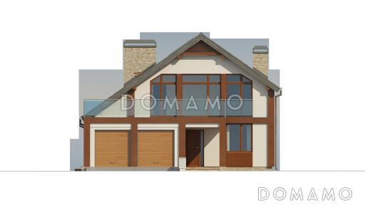 Проект двухэтажного дома из кирпича в стиле шале со вторым светом, четырьмя комнатами и гаражом / Фасад 1