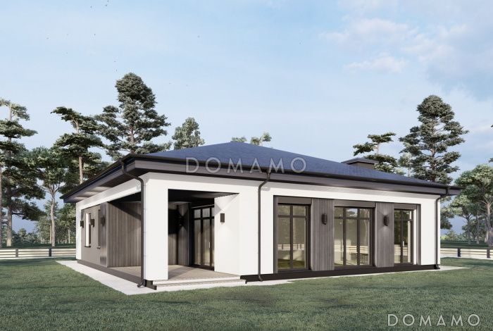 Проект дома с мастер-спальней, двумя детскими, кладовой на кухне Проект дома с мастер-спальней, двумя детскими, кладовой на кухне