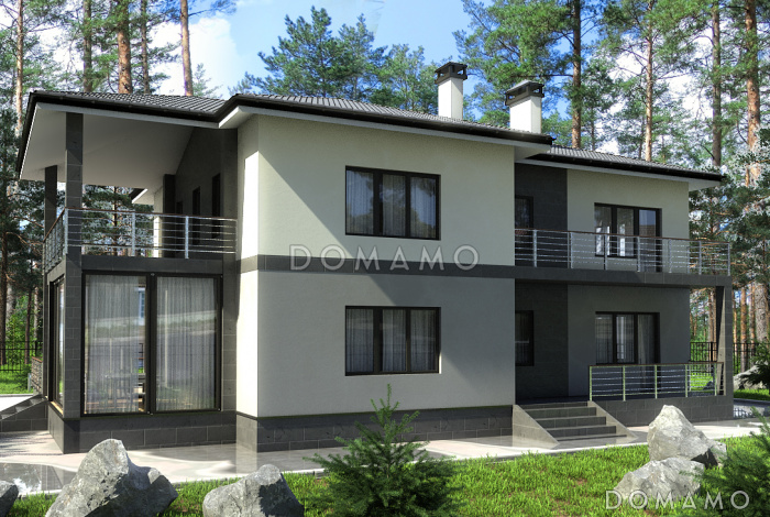 Проект дома для семьи от четырех человек с террасами, просторной кухней-столовой, хозяйской спальней на втором этаже Проект дома для семьи от четырех человек с террасами, просторной кухней-столовой, хозяйской спальней на втором этаже