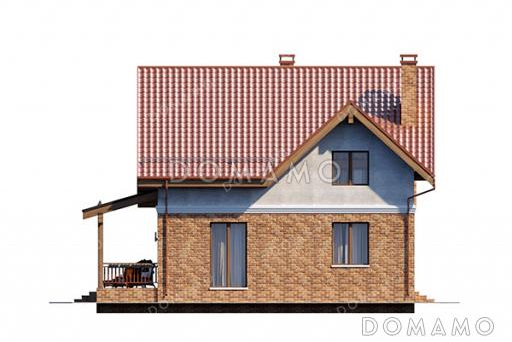 Проект загородного дома с мансардой, навесов для автомобиля, кабинетом и тремя спальнями / Фасад 4