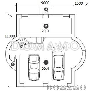 Проект гаража с кухней и двумя спальнями / План 1 этажа
