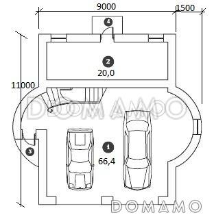 Проект гаража с кухней и двумя спальнями / План 1 этажа