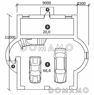 Проект гаража с кухней и двумя спальнями / План 1 этажа