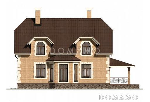 Проект коттеджа с большой террасой и французскими окнами / Фасад 4