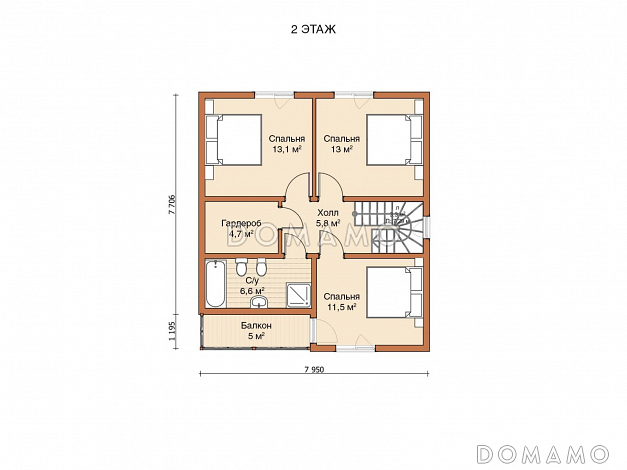 Каркасный дом "Заря" / План 2 этажа