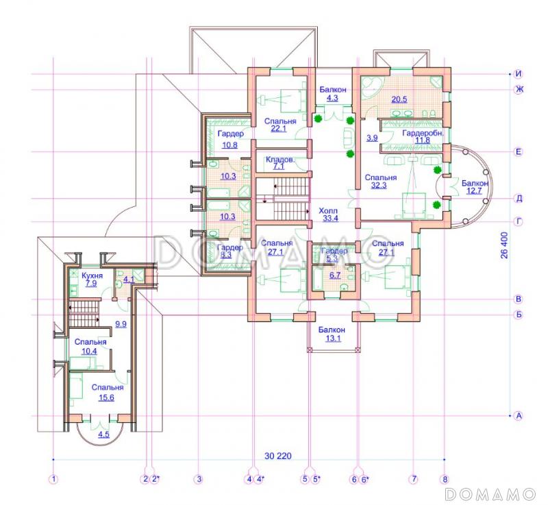 Проект просторного коттеджа с гаражом и хоз блоком / План 2 этажа