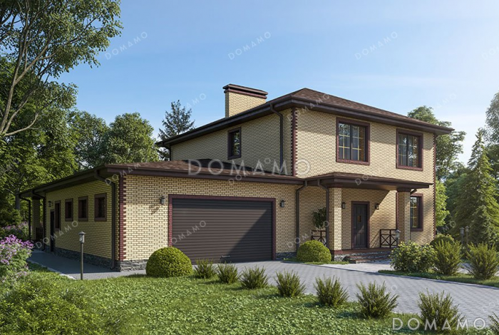 Проект двухэтажного дома с большой террасой и гаражом Проект двухэтажного дома с большой террасой и гаражом