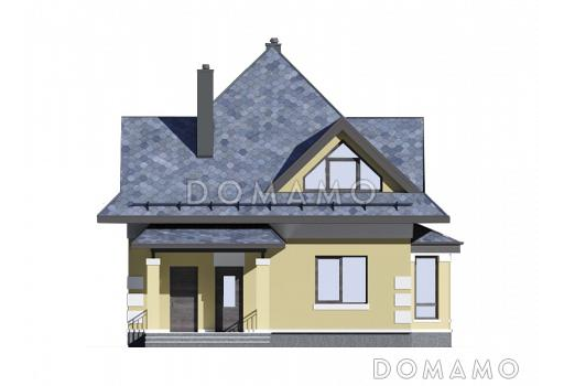 Проект дома с эркером в кухне, террасой, гостевой комнатой на первом этаже / Фасад 1