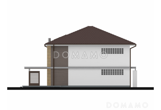 Проект простого комфортного двухэтажного дома из газобетона с тремя спальнями, вторым светом и гаражом / Фасад 1