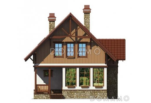 Проект дачного дома с остекленной верандой и мансардой / Фасад 3