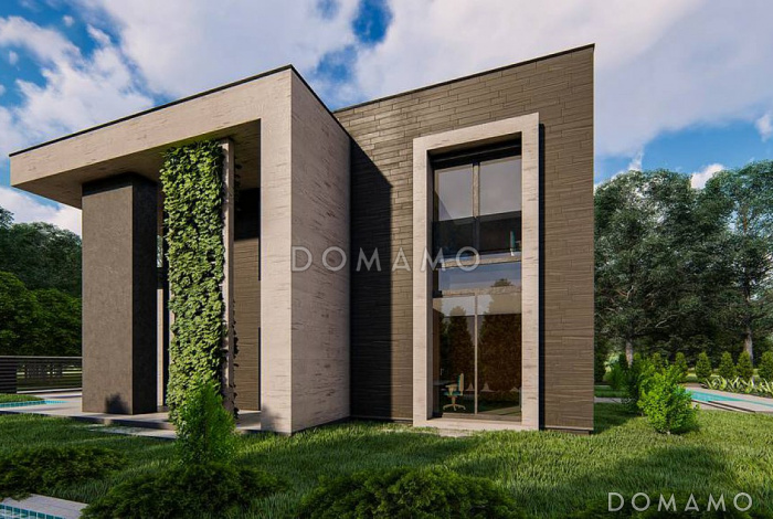 Проект кирпичного дома с кабинетом, гаражом на 2 машины и террасой на втором этаже Проект кирпичного дома с кабинетом, гаражом на 2 машины и террасой на втором этаже