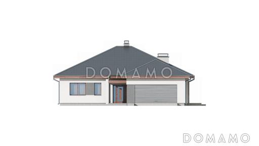 Проект удобного одноэтажного дома из кирпича с тремя спальнями, кабинетом и фронтальным гаражом / Фасад 1