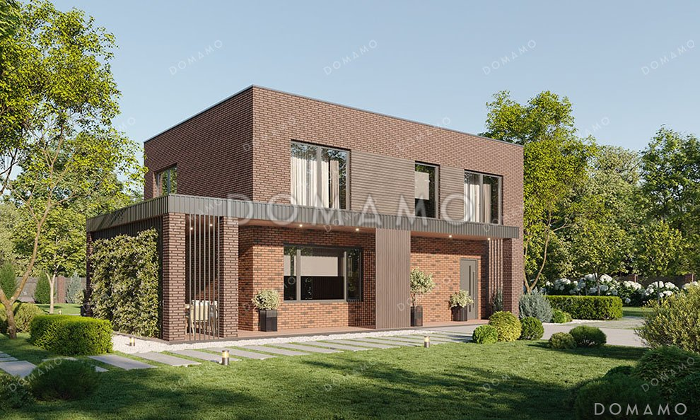 Проект двухэтажного дома с просторной гостиной и террасой / 1