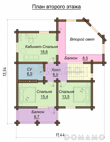 Проект двухэтажного дома с балконом, со вторым светом  / План 2 этажа Проект двухэтажного дома с балконом, со вторым светом  / План 2 этажа