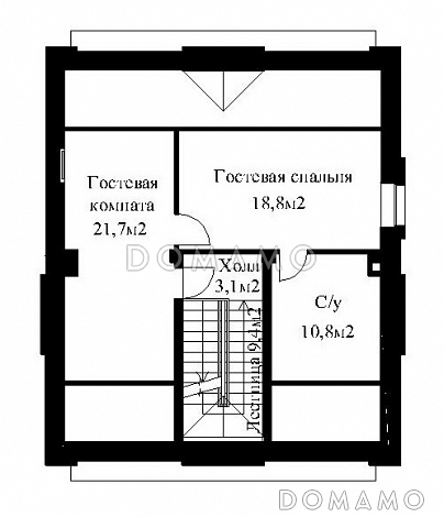 Проект жилого дома для сблокированного строительства на площадке с рельефом / План мансардного этажа Проект жилого дома для сблокированного строительства на площадке с рельефом / План мансардного этажа