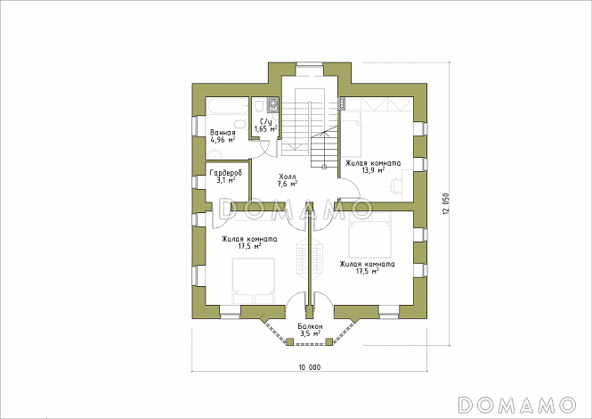 Проект классического коттеджа 10х10. / План 2 этажа Проект классического коттеджа 10х10. / План 2 этажа