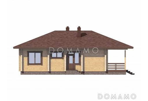 Проект деревянного одноэтажного дома с 2 спальнями / Фасад 2