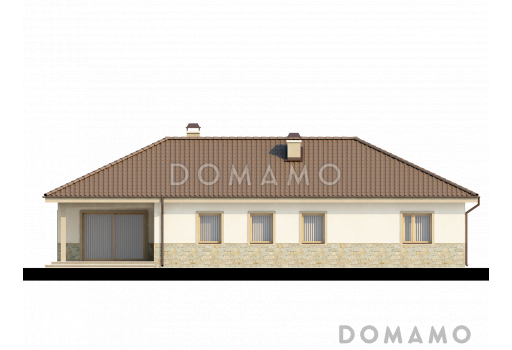 Проект просторного одноэтажного дома из газобетона с тремя спальнями, большой гардеробной и гаражом на два автомобиля / Фасад 4