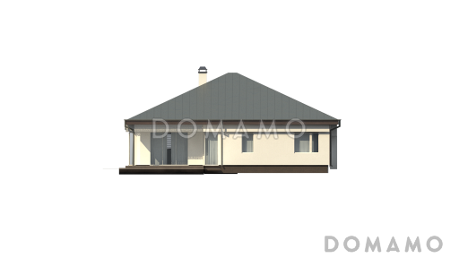 Проект одноэтажного дома из rкирпича со стеклянным эркером в просторной гостиной / Фасад 4