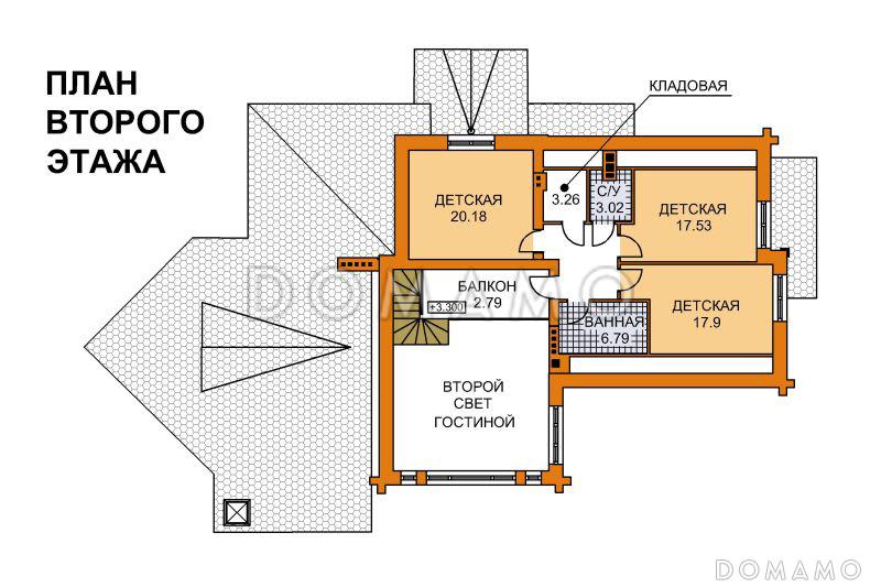 Проект дома современного дома с цокольным этажом для неровных участков / План мансардного этажа