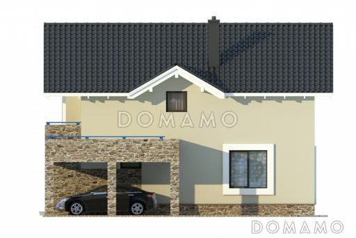 Проект загородного дома с каменного облицовкой крыльца и панорамными окнами гостиной / Фасад 3