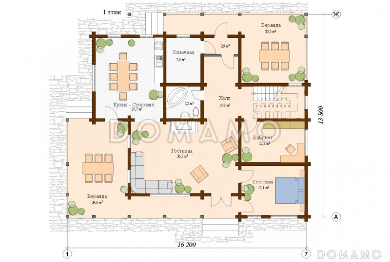 Проект дома с террасой / План 1 этажа