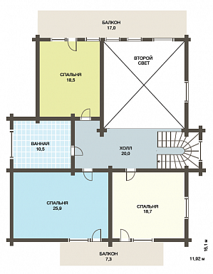 Проект одного из самых популярных домов из клееного бруса / План мансардного этажа Проект одного из самых популярных домов из клееного бруса / План мансардного этажа