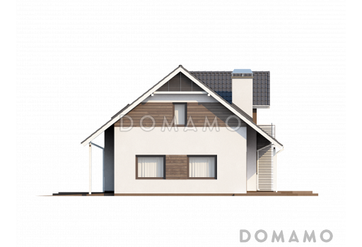 Проект одноэтажного мансардного дома из кирпича со встроенным гаражом и угловой террасой / Фасад 3