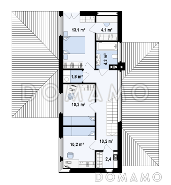 Проект современного двухэтажного дома из кирпича с четырьмя спальнями и пристроенным гаражом / План 2 этажа