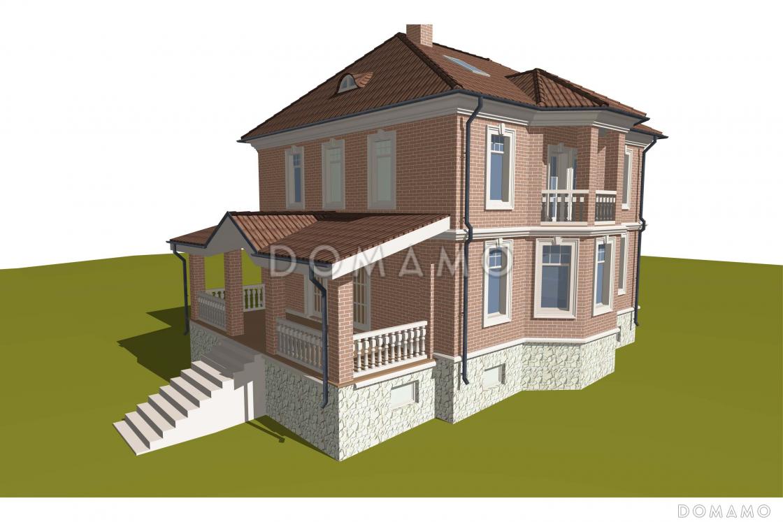 Проект классического коттеджа из кирпича с подвалом и террасой / 2