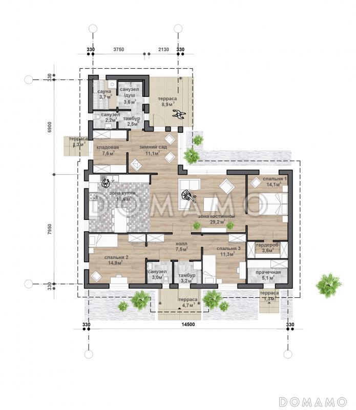 С-190 одноэтажный дом / План 1 этажа