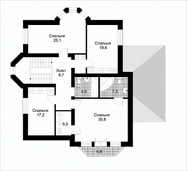 Проект коттеджа с подземным гаражом / План 2 этажа Проект коттеджа с подземным гаражом / План 2 этажа