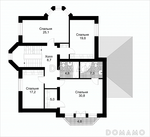 Проект коттеджа с подземным гаражом / План 2 этажа Проект коттеджа с подземным гаражом / План 2 этажа