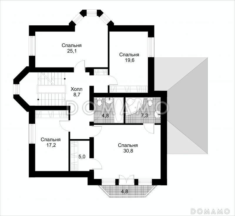 Проект коттеджа с подземным гаражом / План 2 этажа
