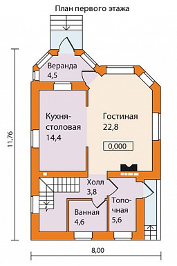 Проект небольшого кирпичного дома / План 1 этажа Проект небольшого кирпичного дома / План 1 этажа