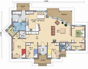 Проект каркасного дома нестандартной формы в плане / План 1 этажа Проект каркасного дома нестандартной формы в плане / План 1 этажа