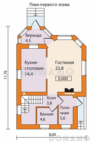 Проект небольшого кирпичного дома / План 1 этажа Проект небольшого кирпичного дома / План 1 этажа