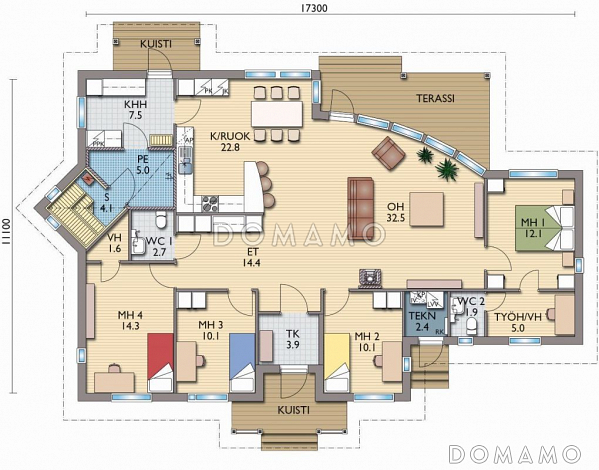 Проект каркасного дома нестандартной формы в плане / План 1 этажа Проект каркасного дома нестандартной формы в плане / План 1 этажа