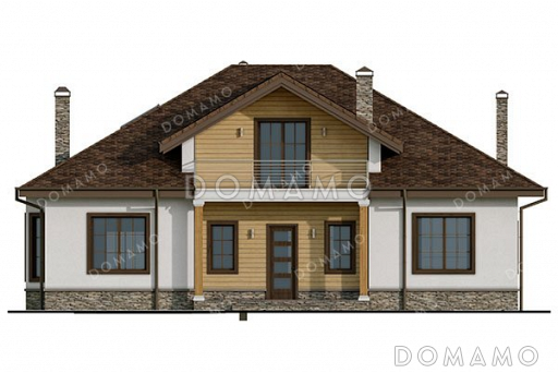 Проект одноэтажного дома с мансардой и террасой / Фасад 2