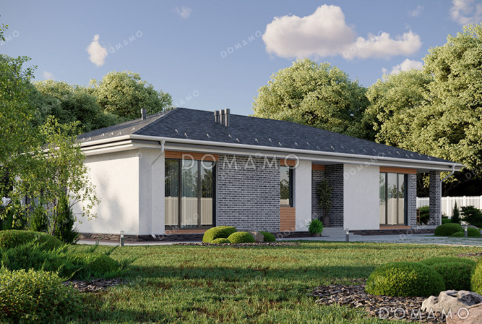 Проект современного загородного дома с комфортной террасой и тремя спальнями