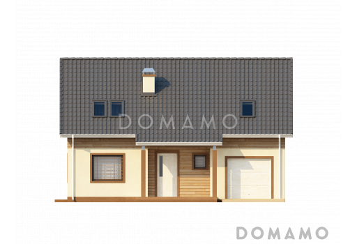 Проект классического мансардного дома из газобетона со встроенным гаражом / Фасад 1