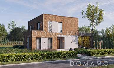 Проект двухэтажного современного дома с плоской крышей и навесом для авто Проект двухэтажного современного дома с плоской крышей и навесом для авто