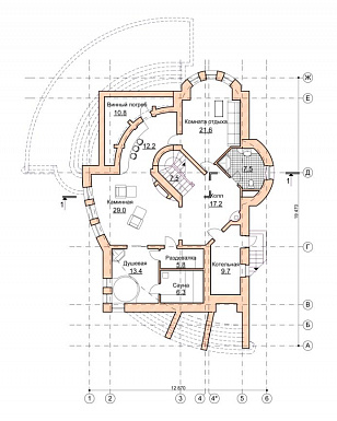 Проект коттеджа с двусветной гостиной и зимним садом / План цокольного этажа Проект коттеджа с двусветной гостиной и зимним садом / План цокольного этажа