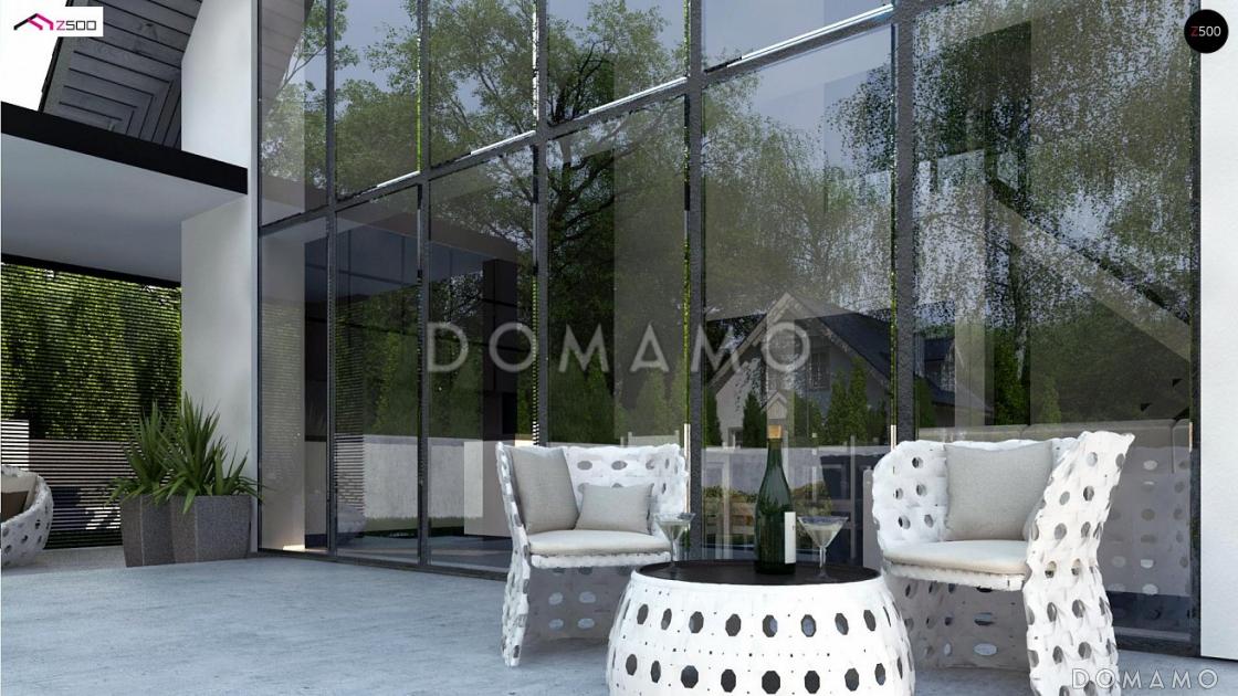 Проект одноэтажного мансардного дома из кирпича со вторым светом и панорамным остеклением гостиной / 5