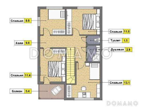 Проект дома из газобетона с небольшой мансардой / План мансардного этажа