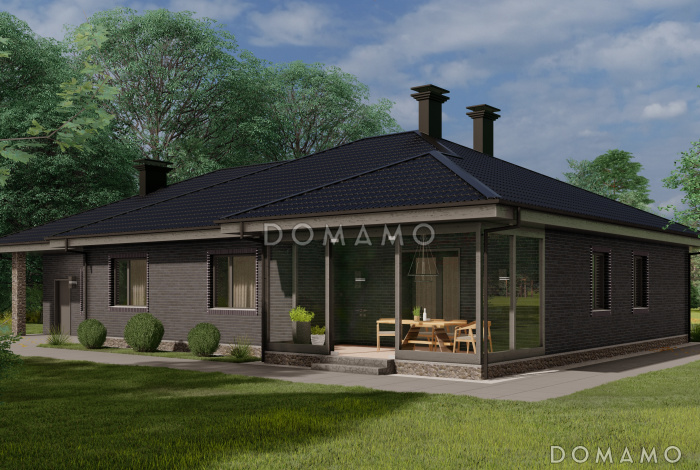 Проект одноэтажного дома с мансардой, верандой и гаражом на 2 машины Проект одноэтажного дома с мансардой, верандой и гаражом на 2 машины