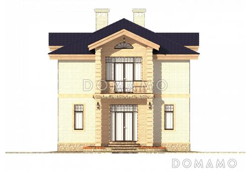 Проект двухэтажного коттеджа с террасой для узкого участка / Фасад 3