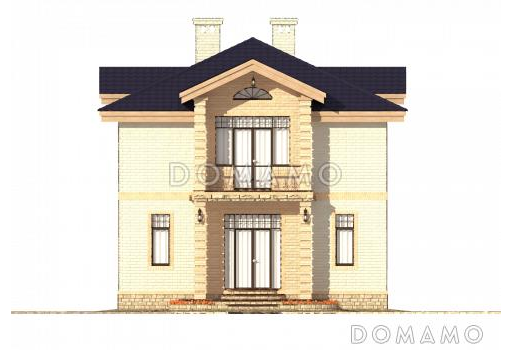 Проект двухэтажного коттеджа с террасой для узкого участка / Фасад 3