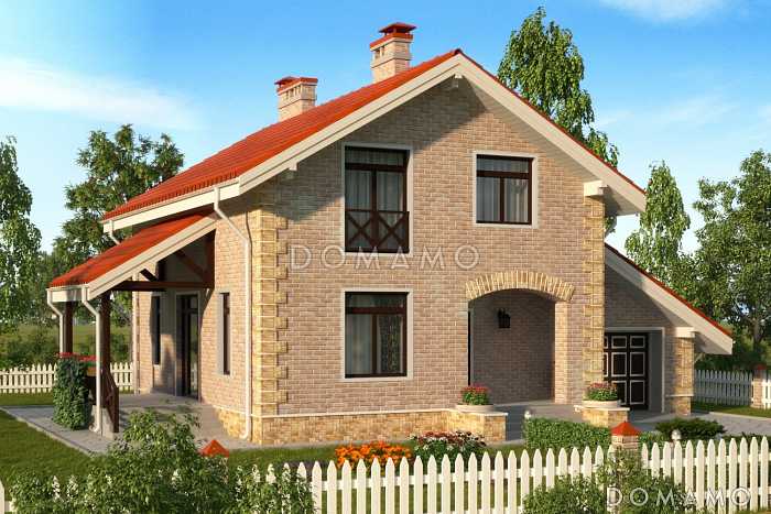 Проект дома из пеноблоков с мансардой, гаражом и тремя спальнями
