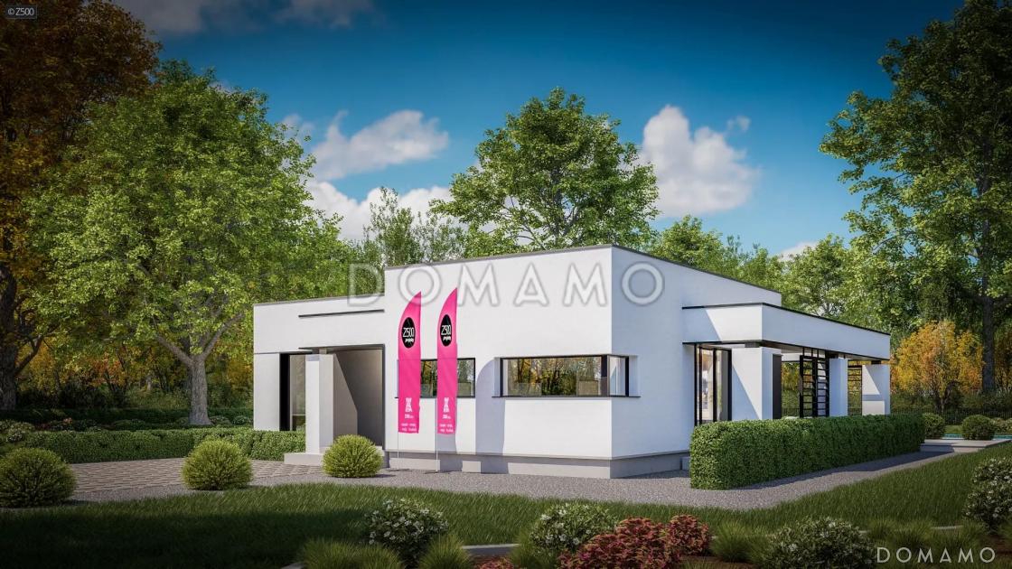 Проект дома из газобетона с террасой, панорамными окнами и плоской крышей / 2